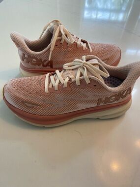 Hoka Clifton Women's Athletic Shoes in Blush Pink and White